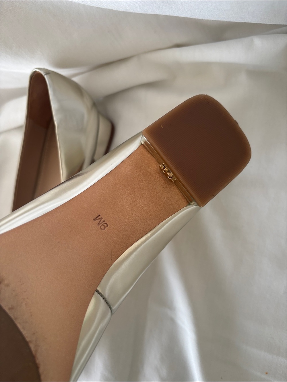 Tory Burch Silver Iridescent Gold Logo Block Heel Flats - Picture 15 of 16